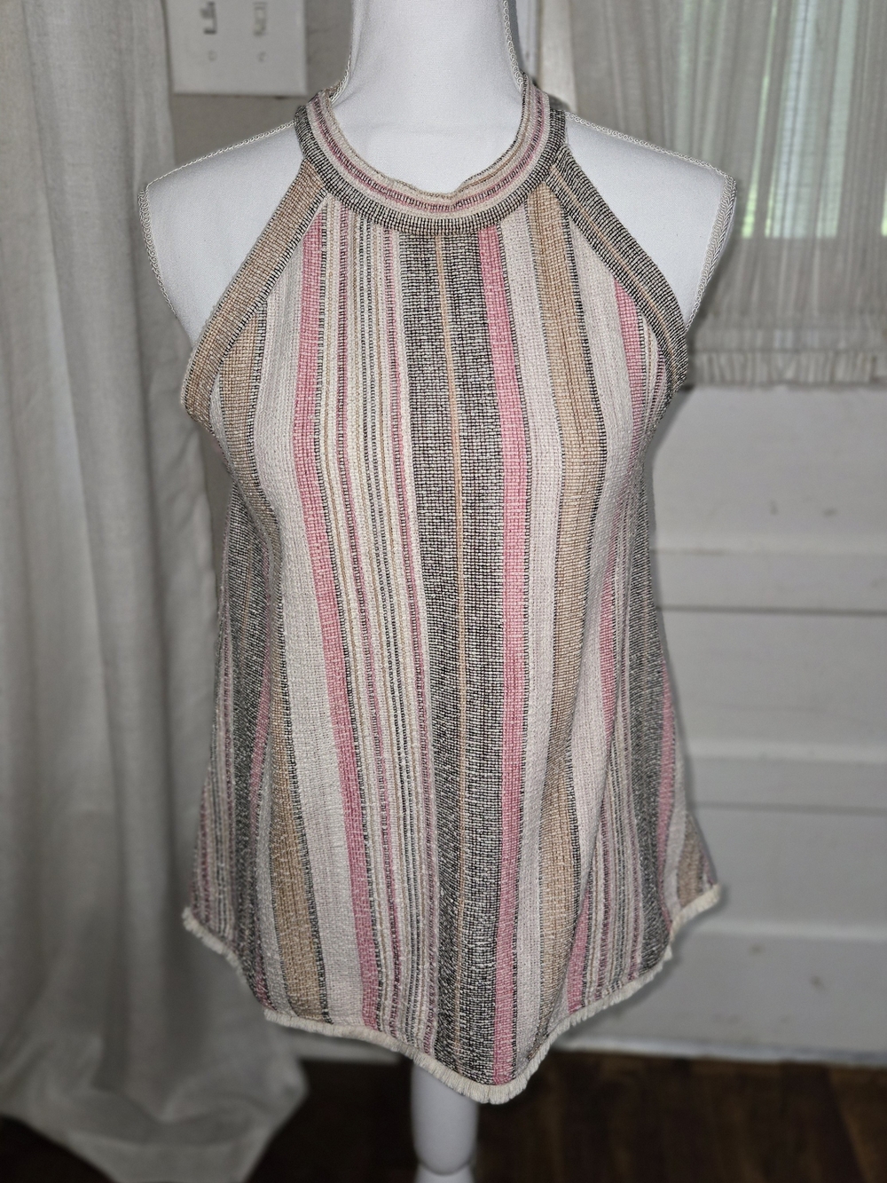W5 Striped Halter Tank Top in Pink, Beige & Gray